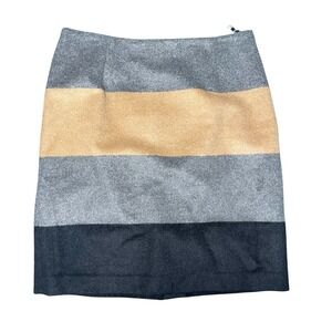 Amanda + Chelsea Womens Gray Tan Black Colorblock Wool Blend Pencil Skirt Size 8